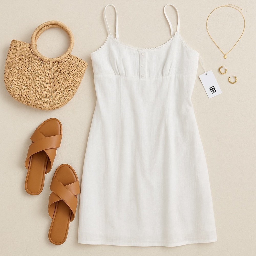 NWT BP. by Nordstrom White Cotton Sundress | Square Neck | Size XS | Fully Lined